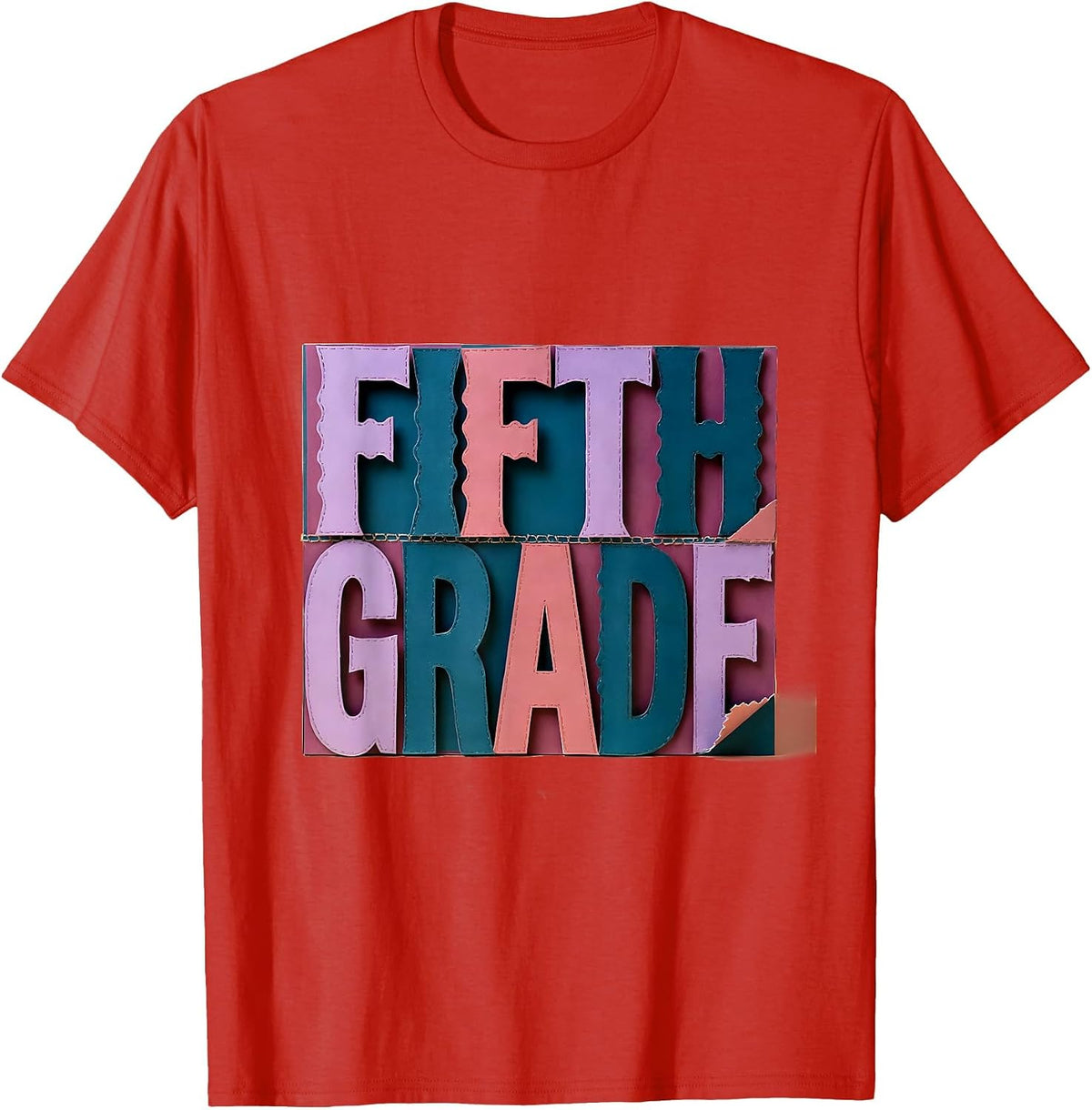 Fifth Grade Cute Paper Cutout Back To School Girls T-Shirt - Red