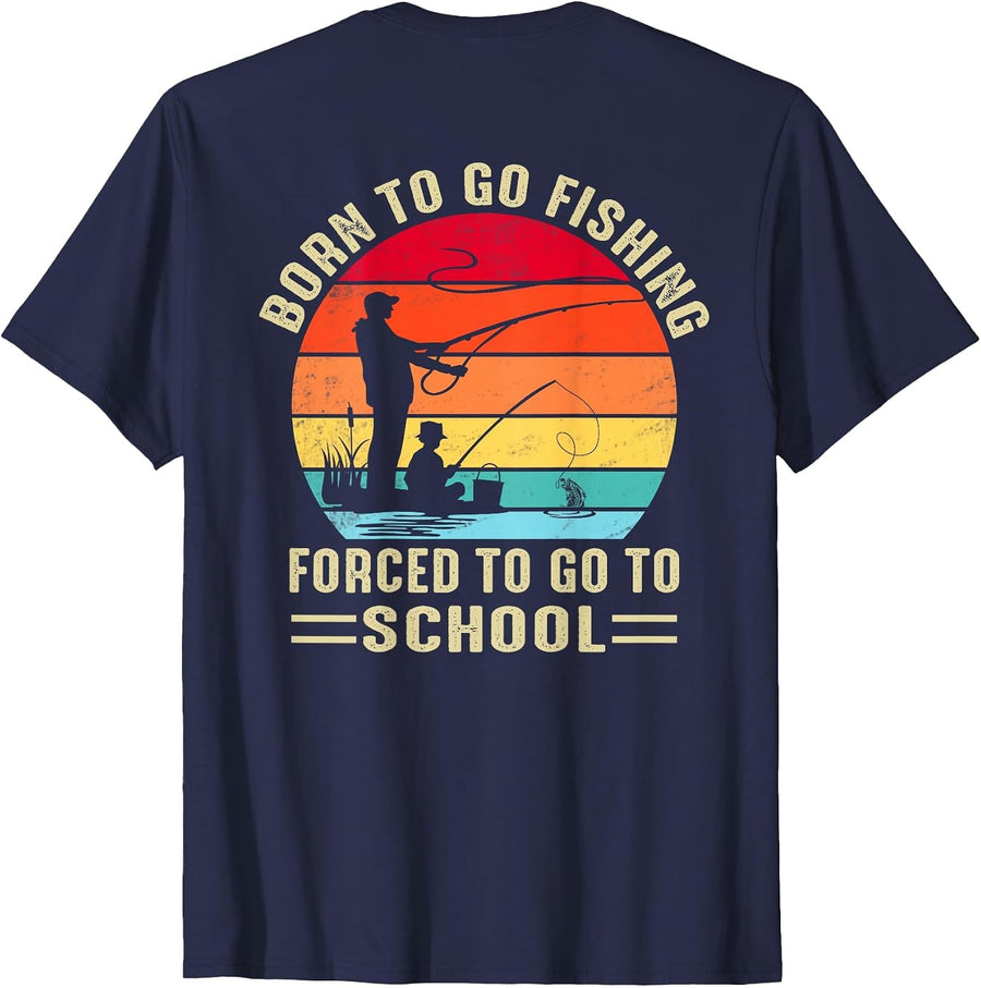 Funny Born to Go Fishing Bass Fish Fisherman Mens Boys T-Shirt - Navy Blue