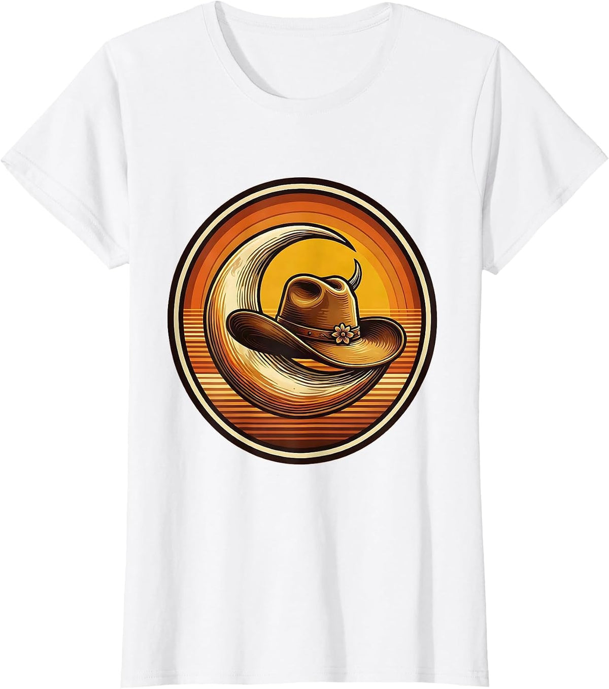 Crescent Moon Cowgirl Hat Western Graphic Tee T-Shirt - White