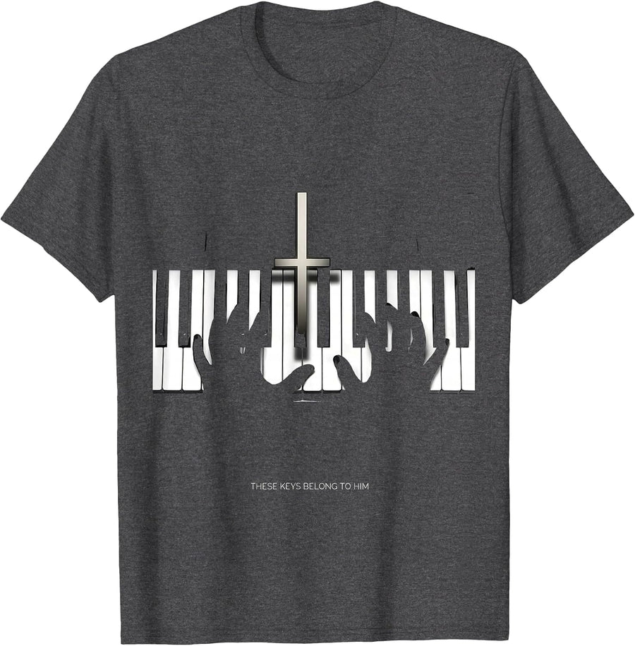 Men's These Keys Belong To Him Funny Pianist Gift Piano Teacher T-Shirt - Dark Heather Grey