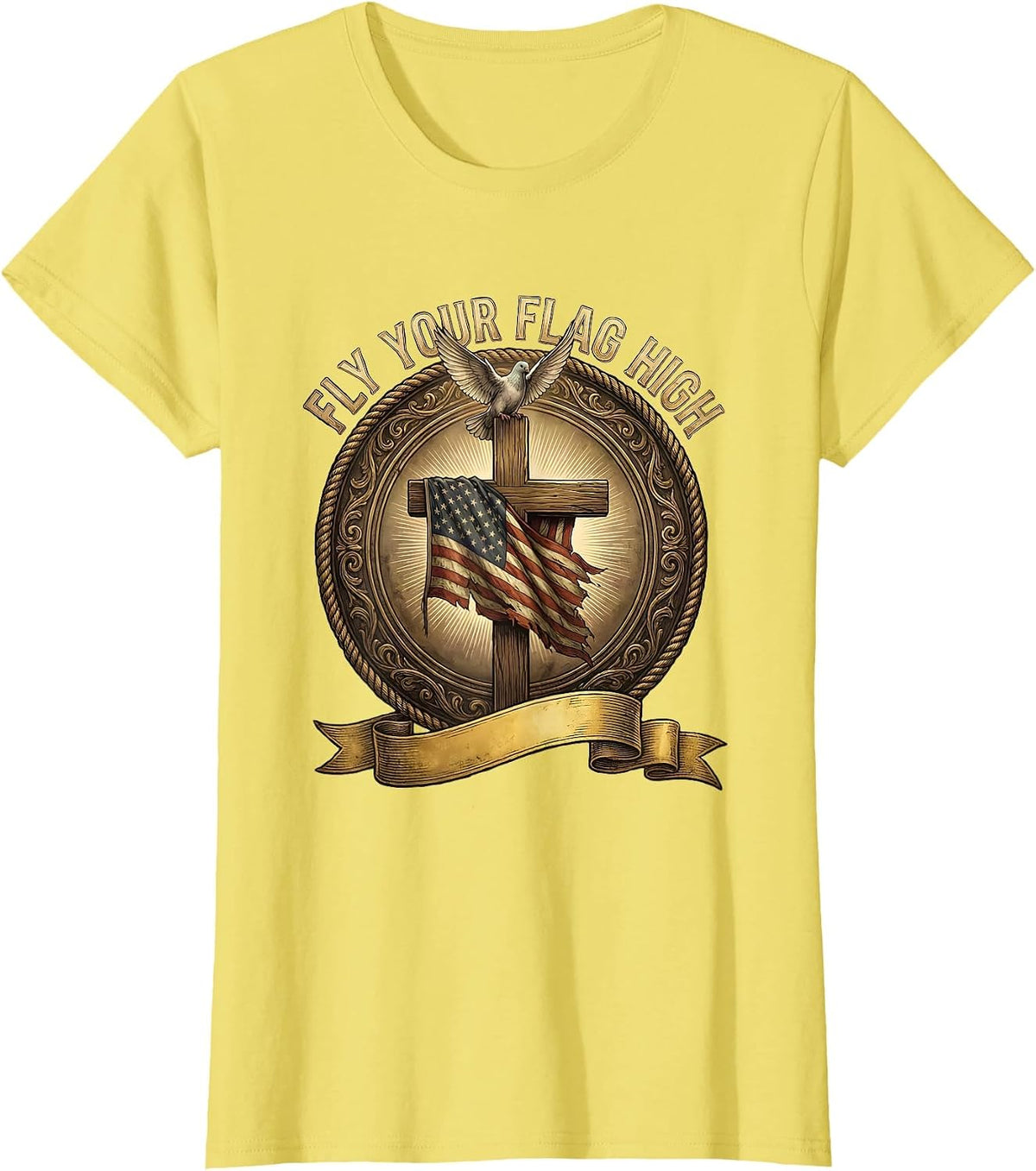 Fly Your Flag High USA Patriotic Design T-Shirt - Lemon Yellow