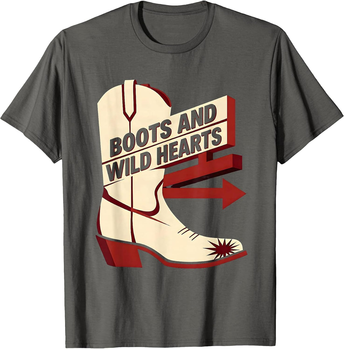 Men's Boots and Wild Hearts Western Design T-Shirt - Asphalt Grey