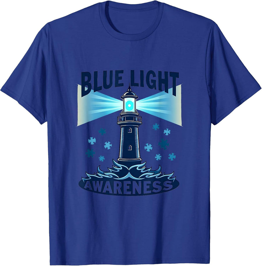 Blue Light Awareness Autism Support Design T-Shirt - Royal Blue