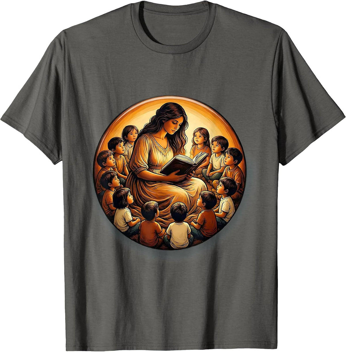 Men's Elementary Teacher Reading Circle Illustration T-Shirt - Asphalt Grey