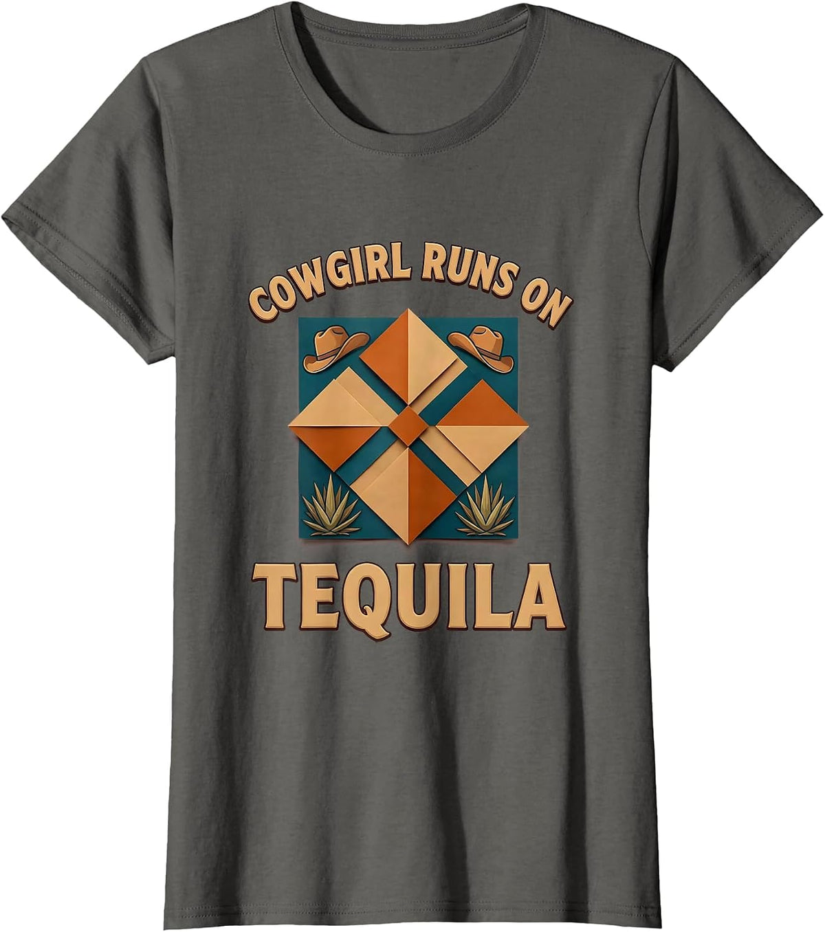 Women's Cowgirl Runs On Tequila Western Design T-Shirt - Asphalt Grey