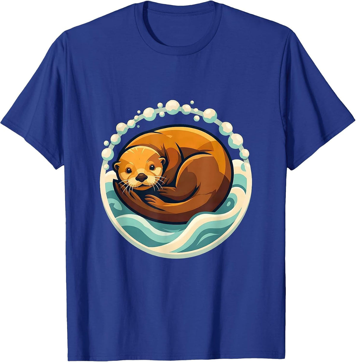Men's Sea Otter Curled in Ocean Foam Illustration T-Shirt - Royal Blue