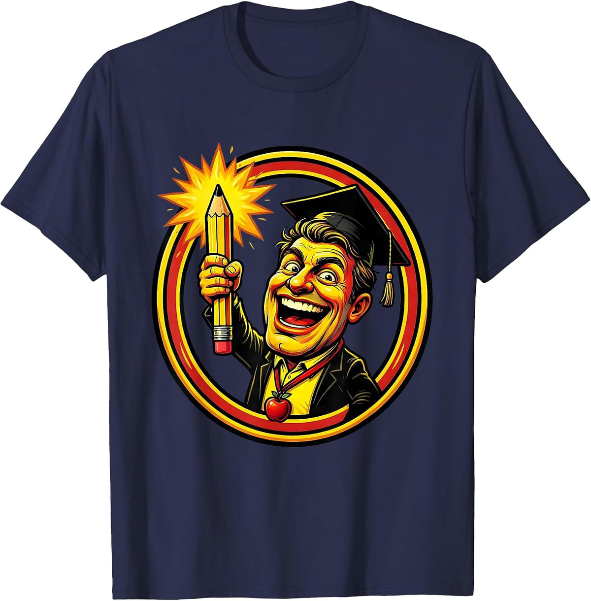SPED Teacher Pencil Torch Illustration T-Shirt - Navy Blue