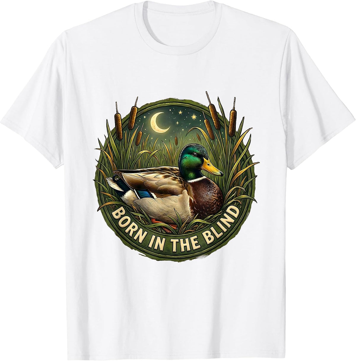 Men's Born in the Blind Duck Camo Hunting Design T-Shirt - White