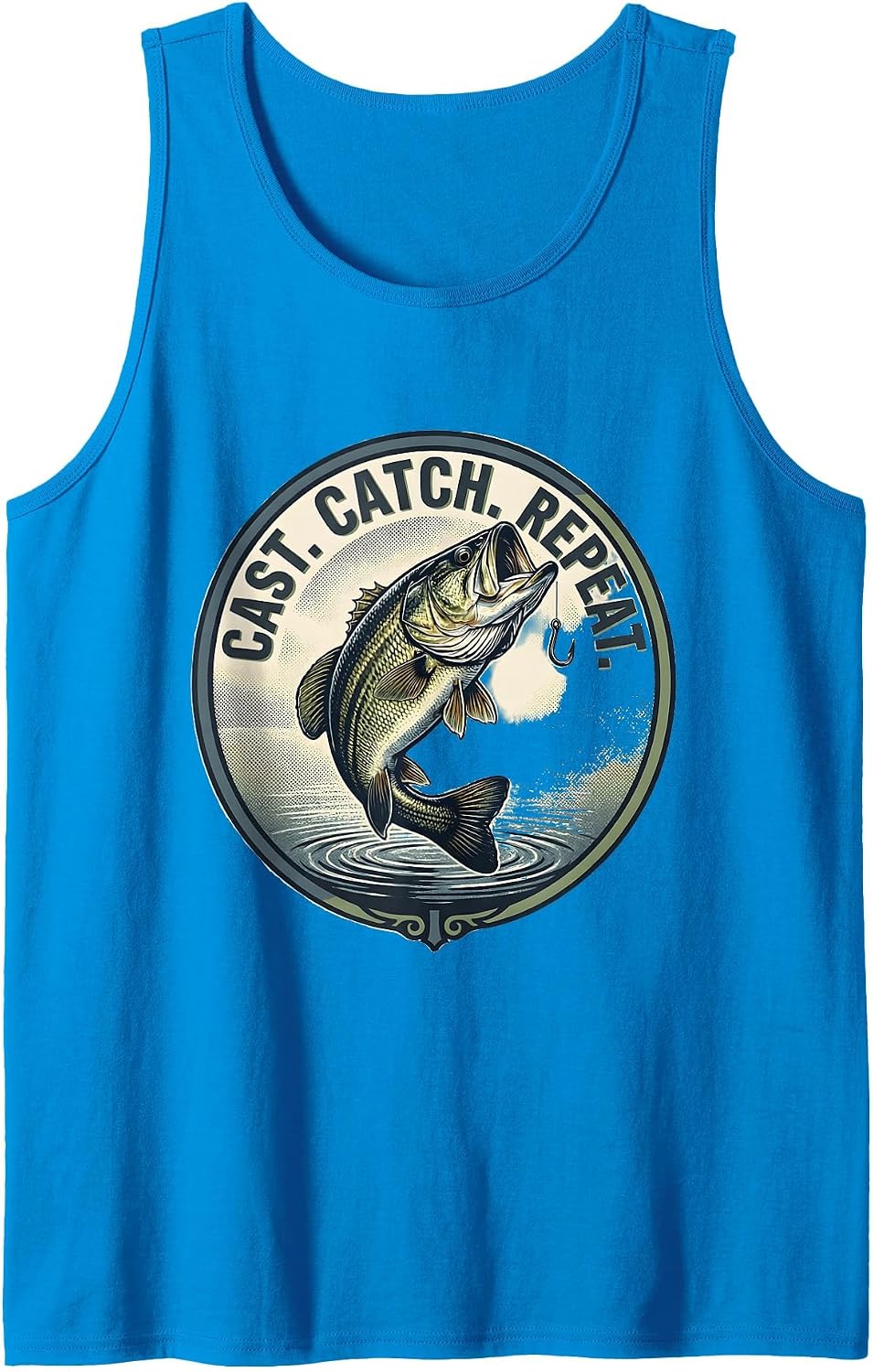 Cast. Catch. Repeat. Largemouth Bass Fishing Design Tank Top - Sapphire Blue