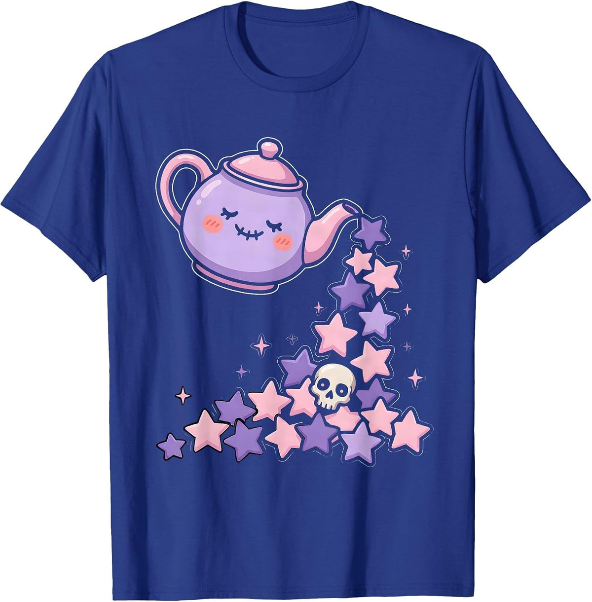 Men's Teapot Pouring Falling Stars Magical Illustration T-Shirt - Royal Blue