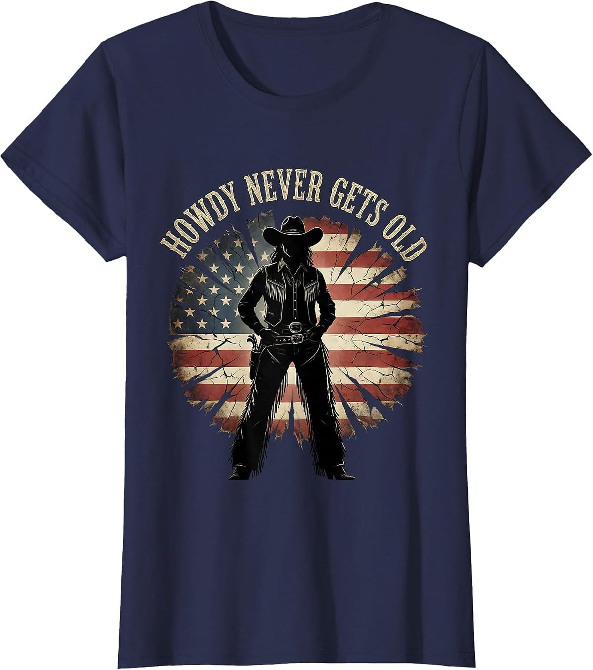 Women's Howdy Never Gets Old Western Graphic Design T-Shirt - Navy Blue