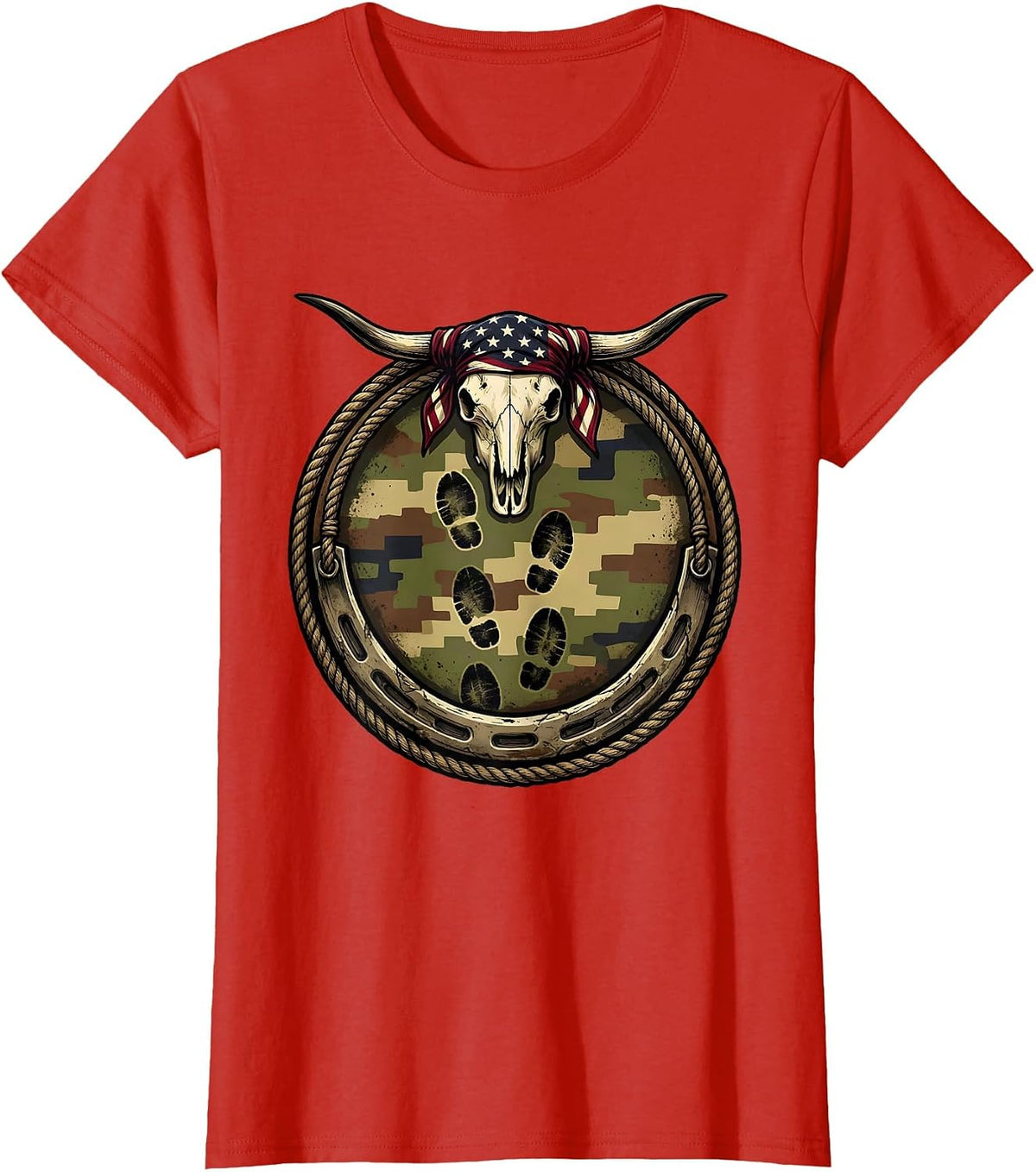 Duck Footprints Camo Hunting Graphic Tee T-Shirt - Red