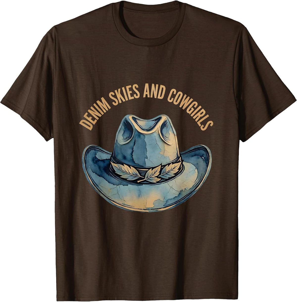 Men's Denim Skies and Cowgirls Western Graphic Design T-Shirt - Brown