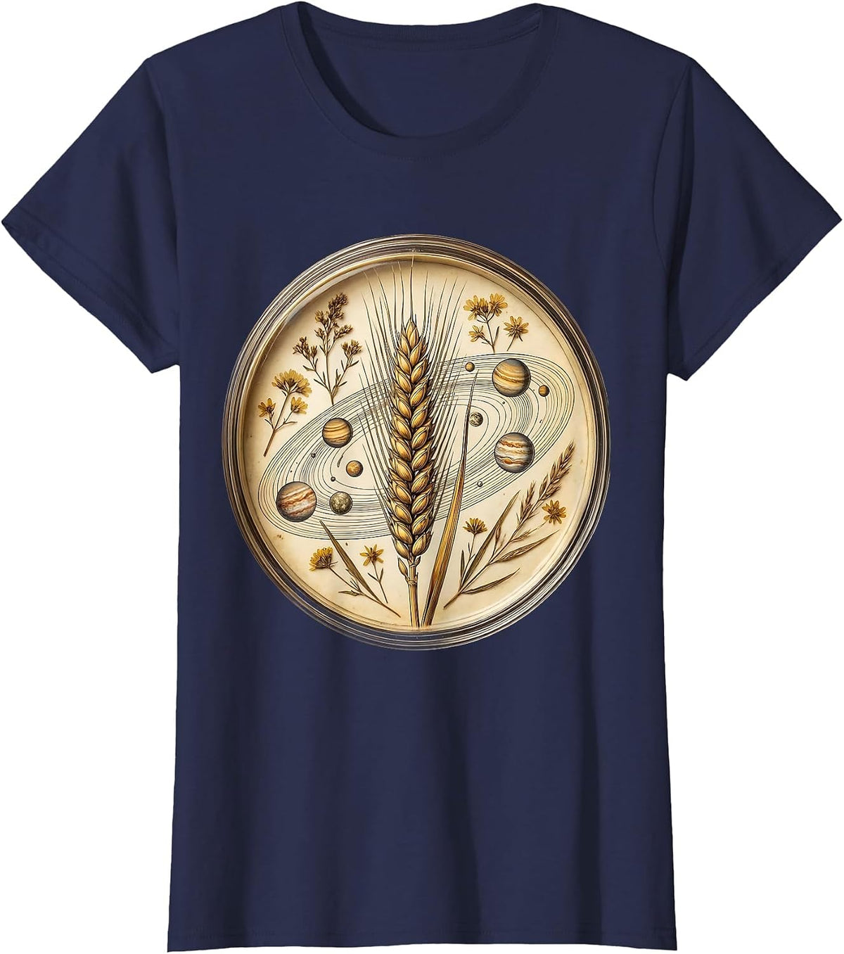 Women's Virgo Maiden Cosmic Planets Astrology Graphic T-Shirt - Navy Blue