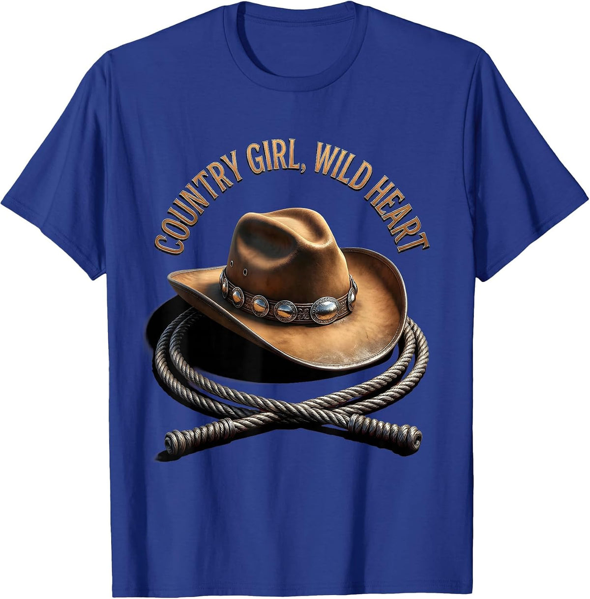 Country Girl Wild Heart Cowgirl Design T-Shirt - Royal Blue