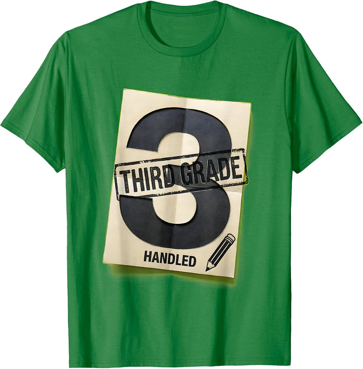 Men's Third Grade Handled Stencil Graphic Back To School Teacher T-Shirt - Kelly Green
