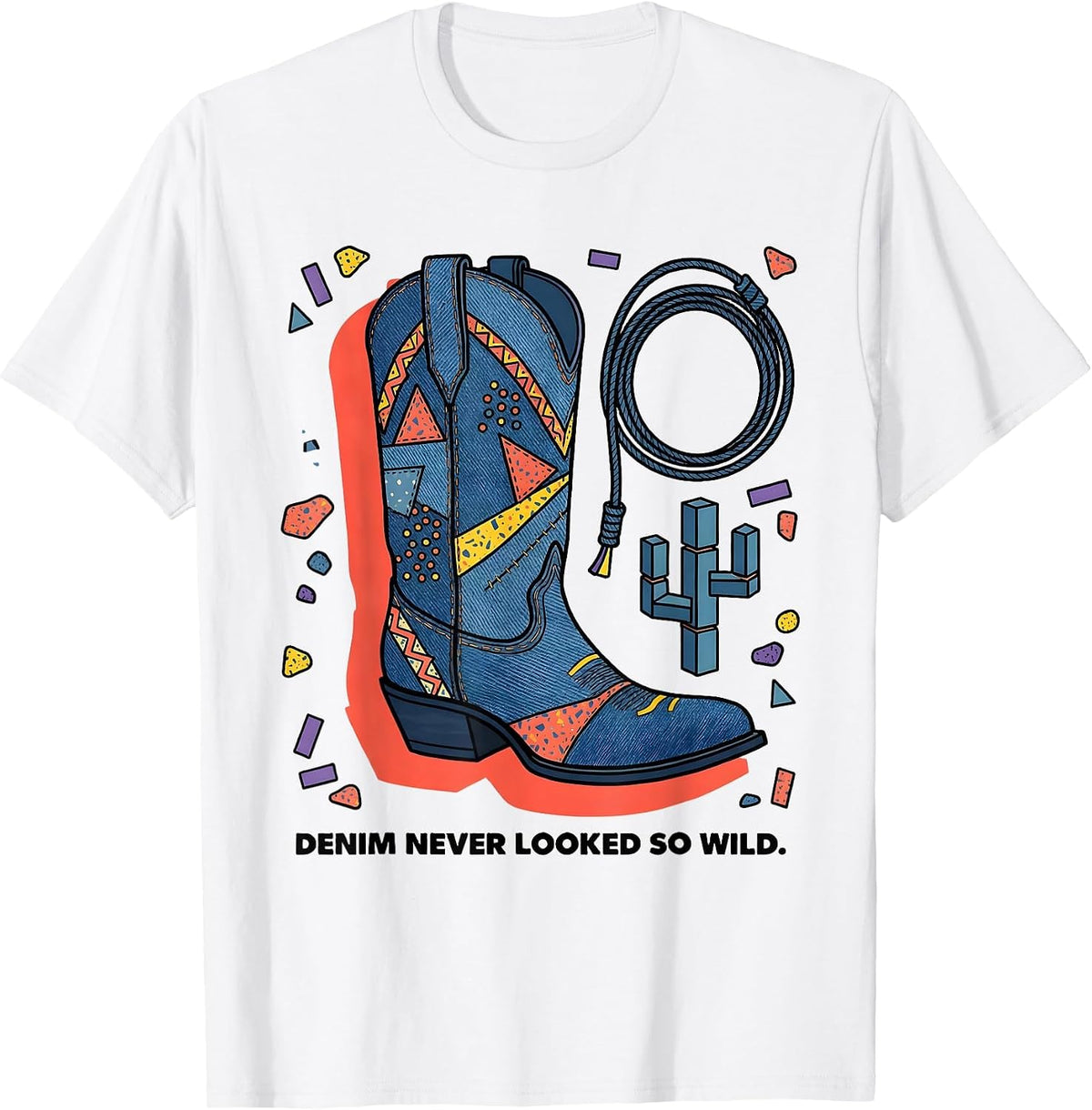 Denim Never Looked So Wild Cowgirl Design T-Shirt - White