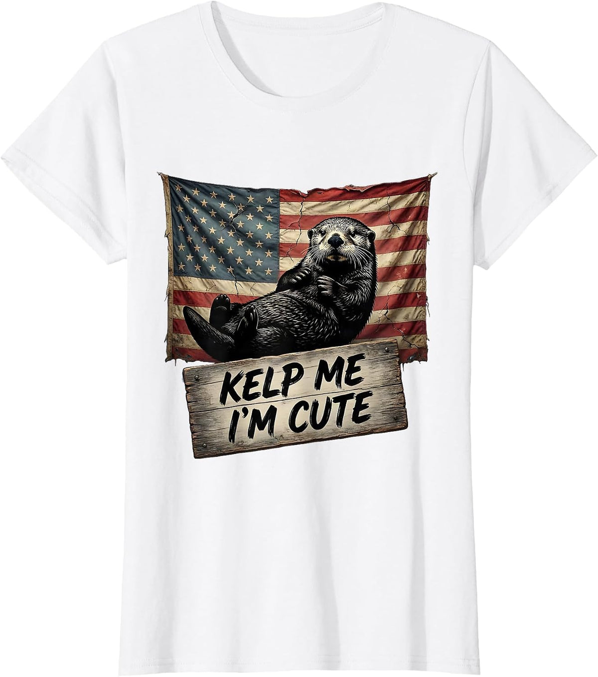 Women's Kelp Me I'm Cute Sea Otter Design T-Shirt - White
