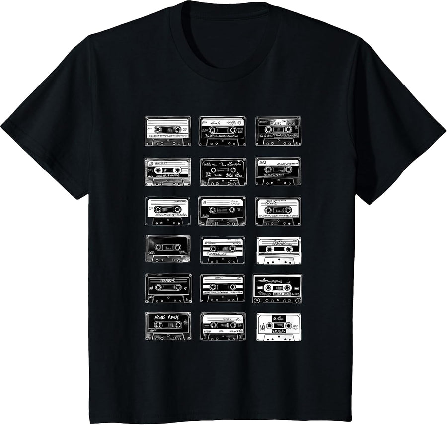Retro Cassette Tape Music Mixtape Vintage VHC 70s 80s 90s T-Shirt - Black
