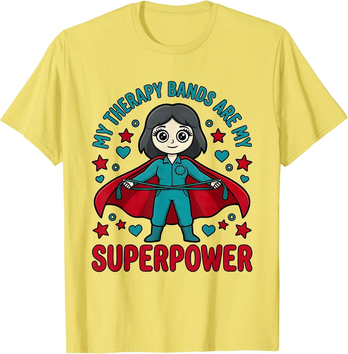 Men's MY THERAPY BANDS ARE MY SUPERPOWER Cartoon Therapist Gift T-Shirt - Lemon Yellow
