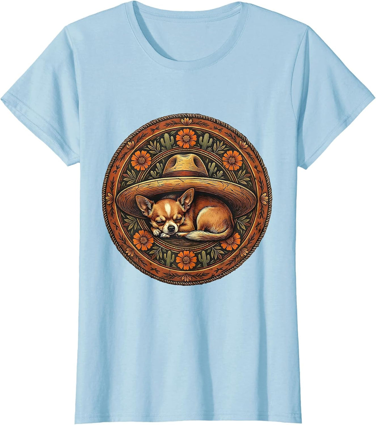 Women's Sleepy Chihuahua Sombrero Kids Mexico Design T-Shirt - Baby Blue