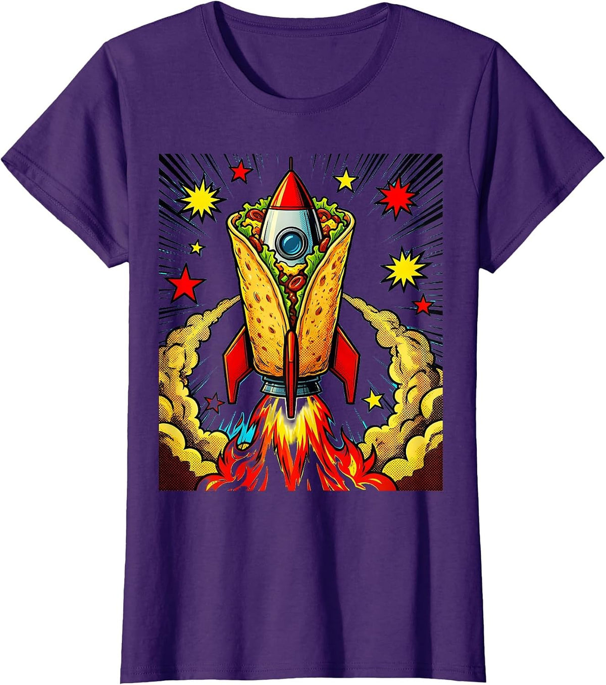 Women's Taco Rocket Launch Into Space Graphic T-Shirt - Purple