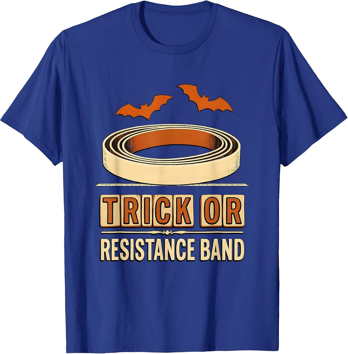 Men's Trick Or Resistance Band Wood Type Halloween OT PT Therapist T-Shirt - Royal Blue
