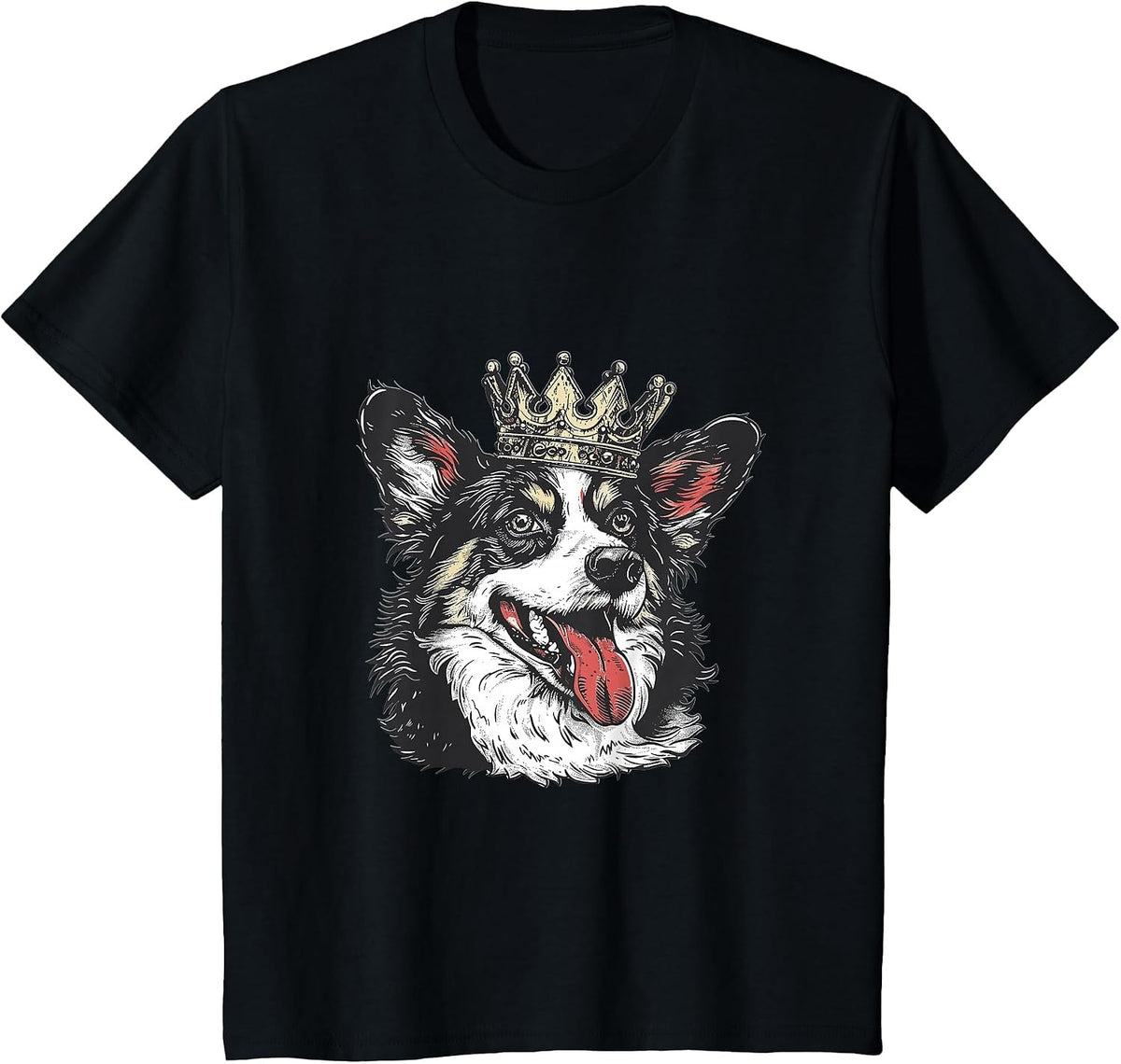 Cardigan Welsh Corgi Dog Breed Wearing Crown T-Shirt - Black