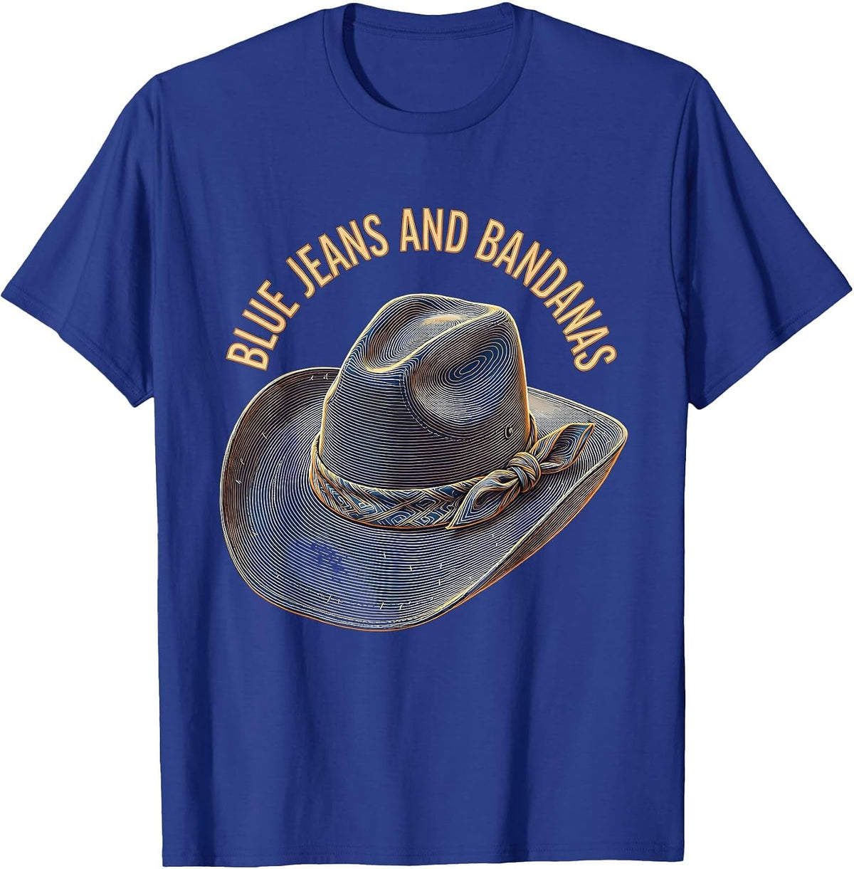 Men's Blue Jeans and Bandanas Denim Cowgirl Design T-Shirt - Royal Blue