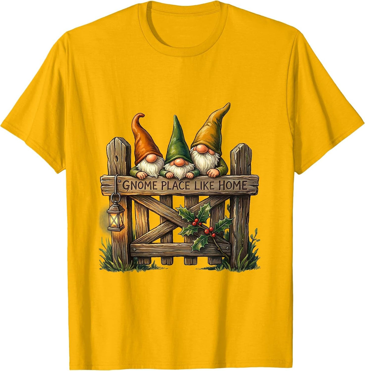 Gnome Place Like Home Funny Garden Gnome Humor Christmas T-Shirt - Golden Yellow