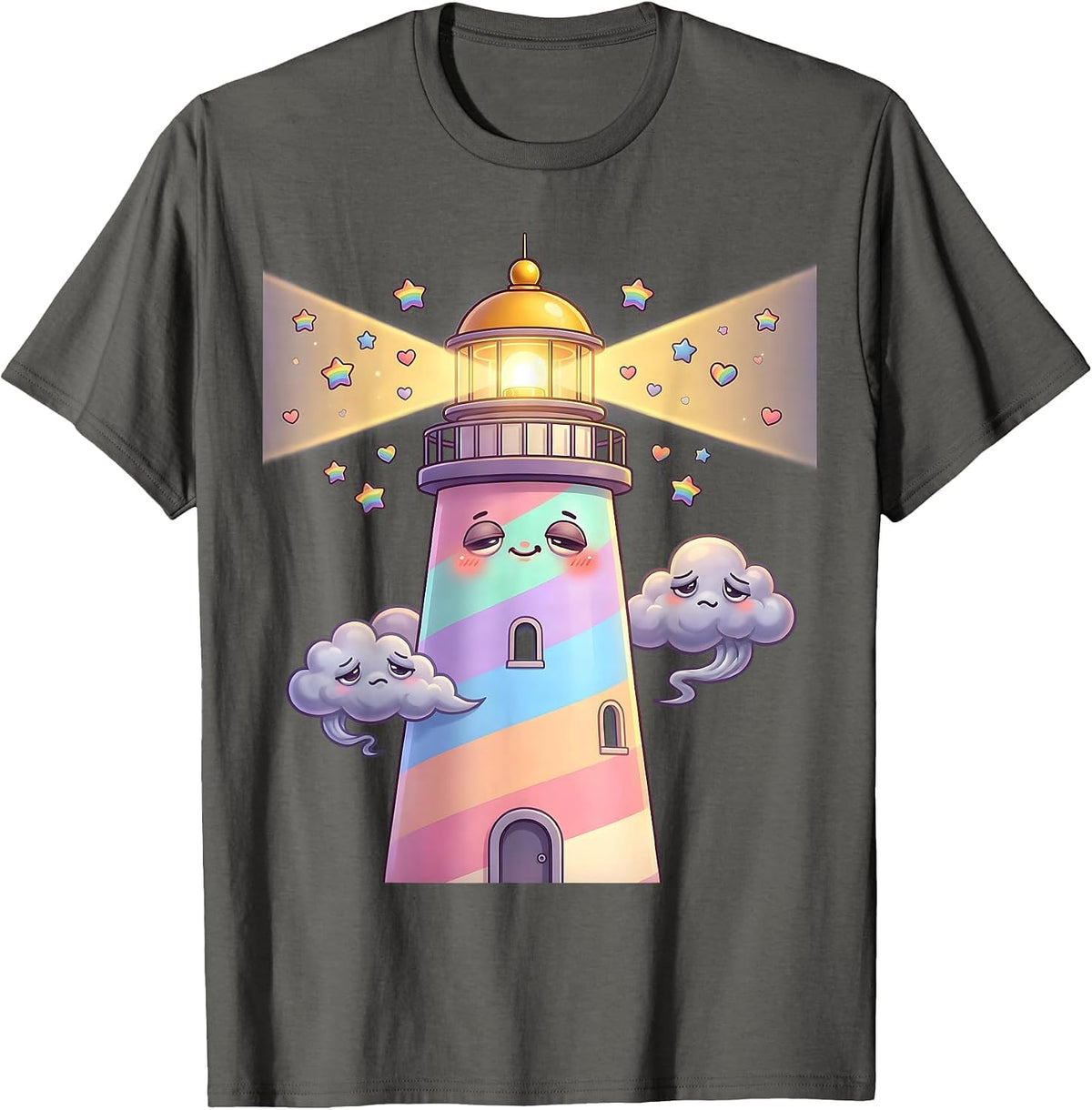 Autism Awareness Lighthouse Storm Clouds Graphic T-Shirt - Asphalt Grey