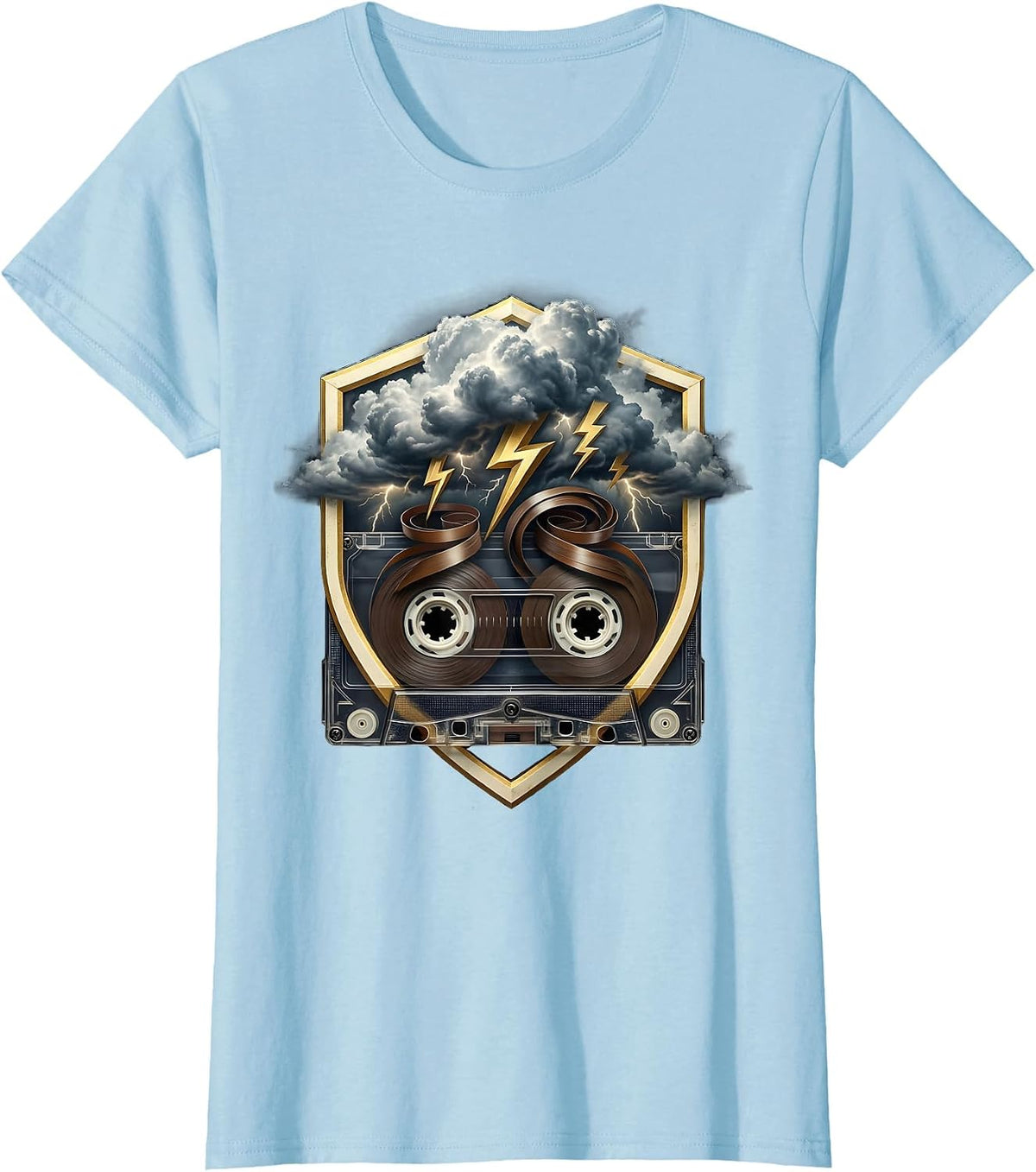 Cassette Storm Rock Music Unraveling Tape Design T-Shirt - Baby Blue