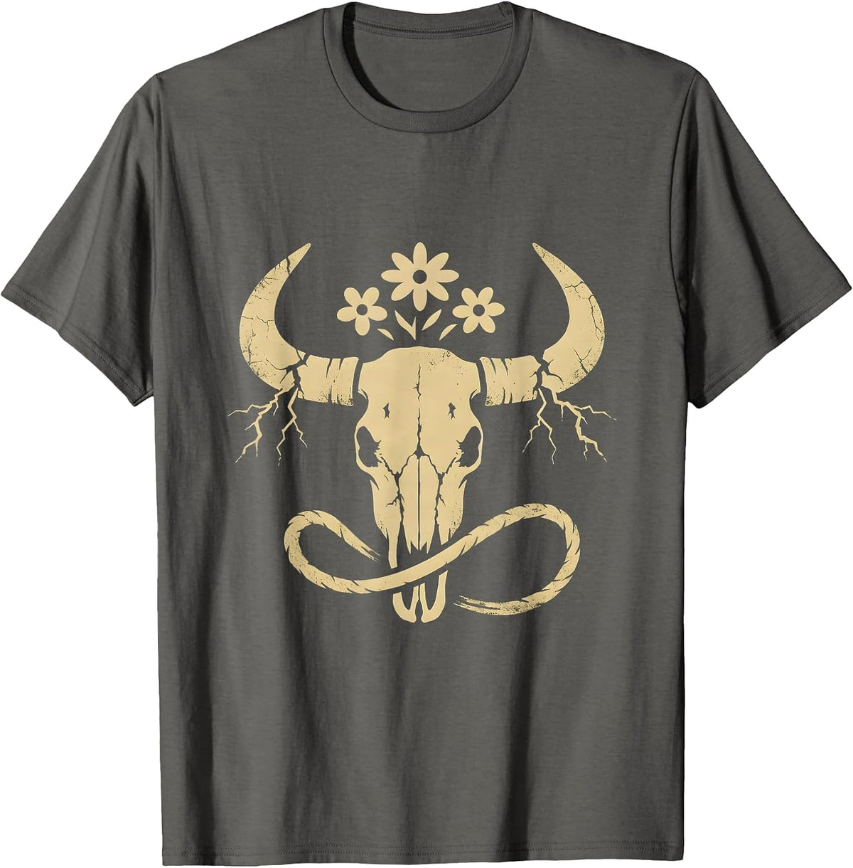 Men's Cowgirl Cracking Whip Lightning Bolt Graphic T-Shirt - Asphalt Grey