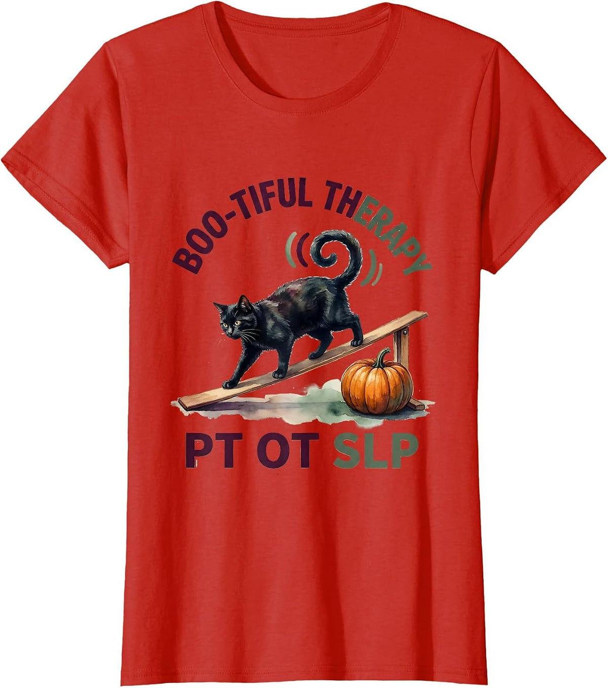 Boo-tiful Therapy PT OT SLP Watercolor Halloween Therapy T-Shirt - Red