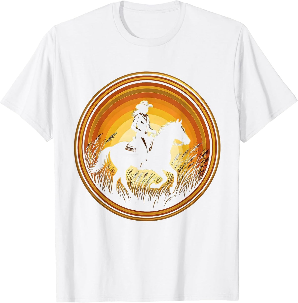 Men's Cowgirl on Horseback Golden Grass 90s Country T-Shirt - White