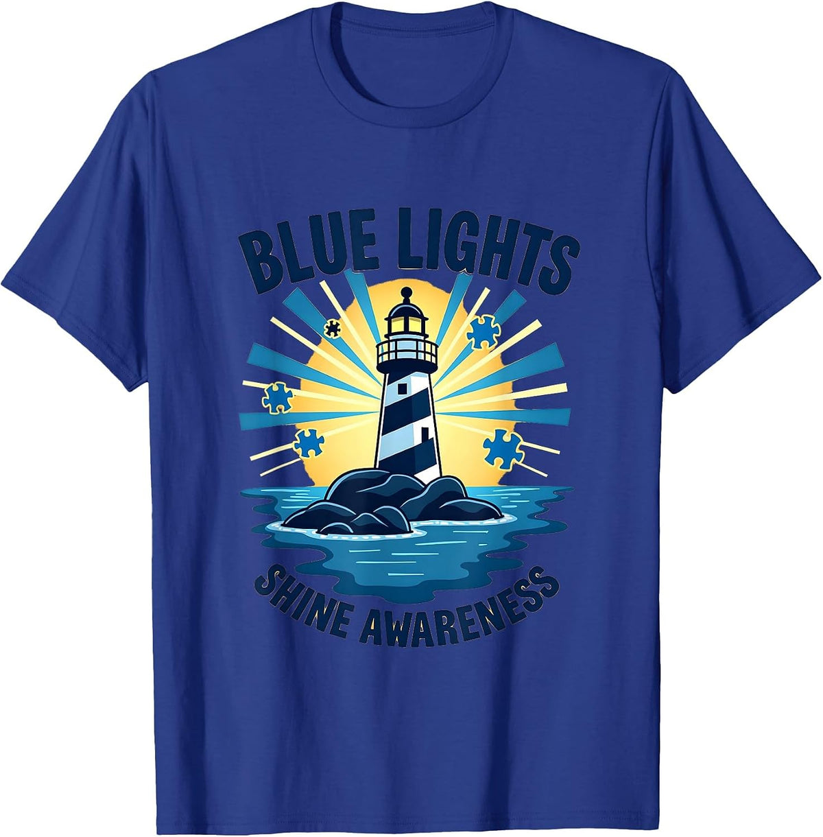 Blue Lights Shine Awareness Autism Support T-Shirt - Royal Blue
