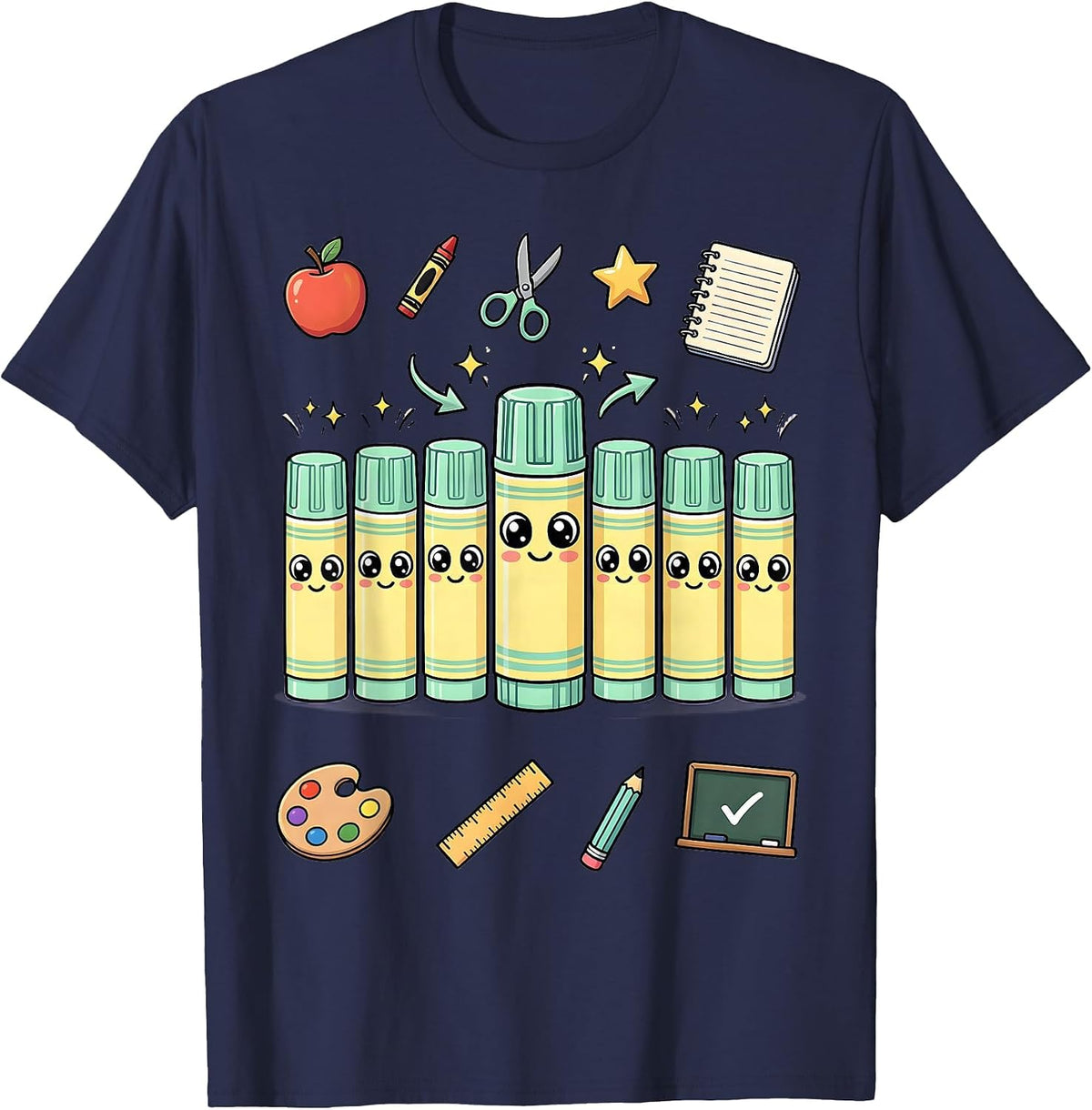 Men's Third Grade Teacher Glue Stick Squad Graphic T-Shirt - Navy Blue