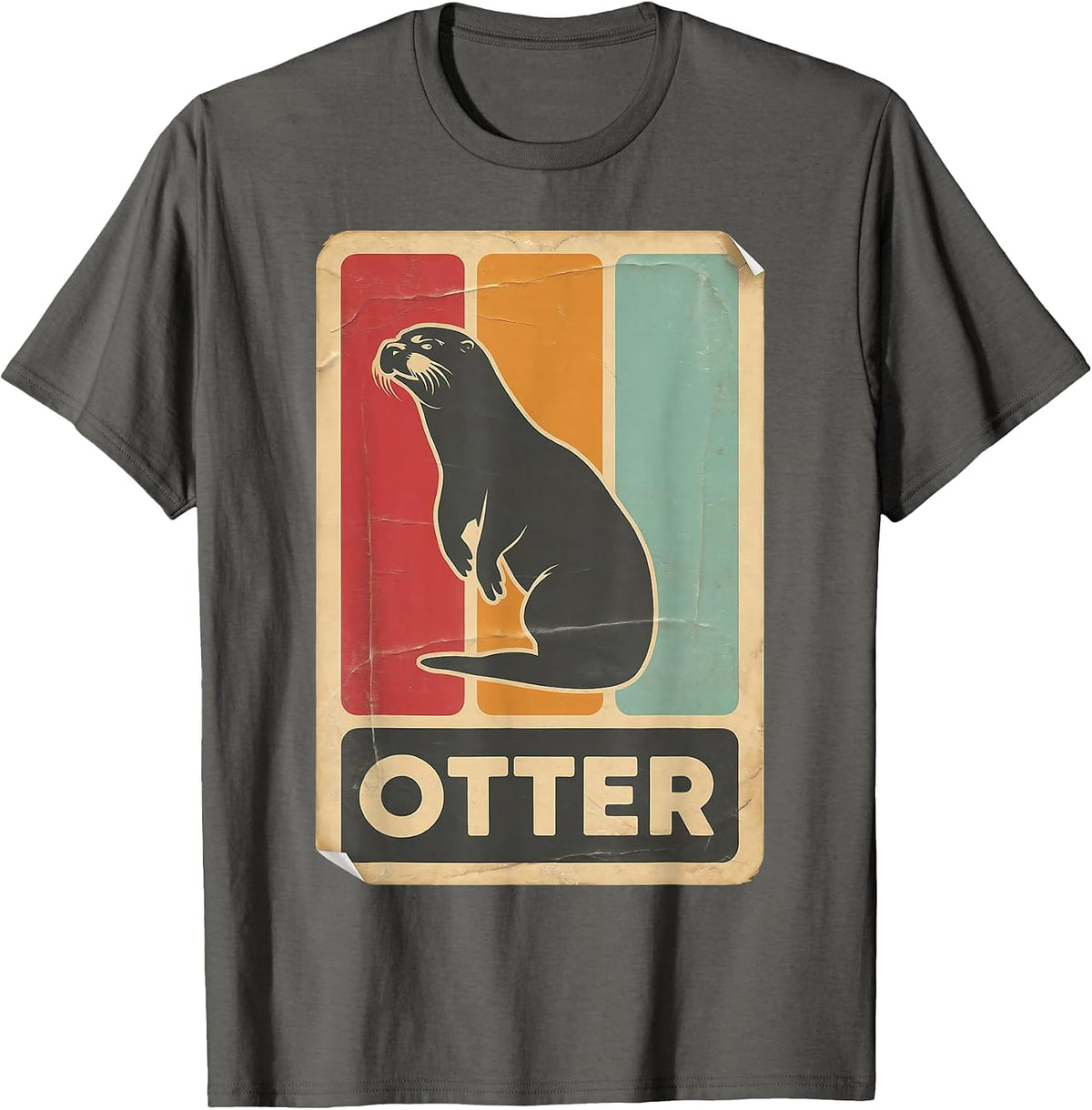 Ocean Animal Sea Fish Vintage Otter T-Shirt - Asphalt Grey