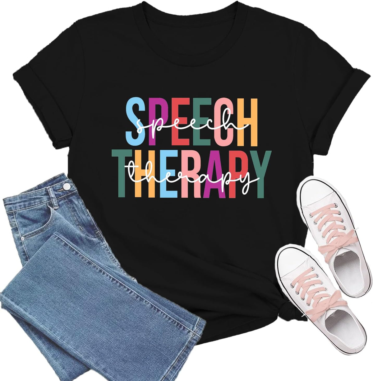 Speech Therapy Shirt for Women Speech Language Pathologist Shirts Therapist Tee Tops - Black