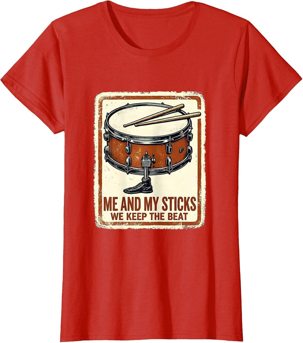 Me And My Sticks We Keep The Beat Christian Drummer Worship T-Shirt - Red