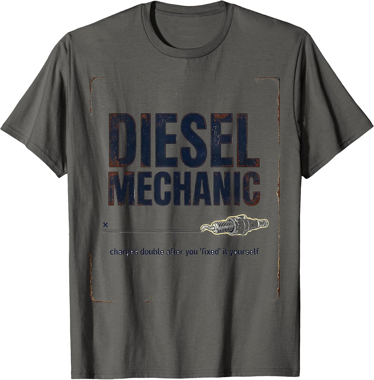 Diesel Mechanic Charges Double Vintage Funny Truck Gift T-Shirt - Asphalt Grey