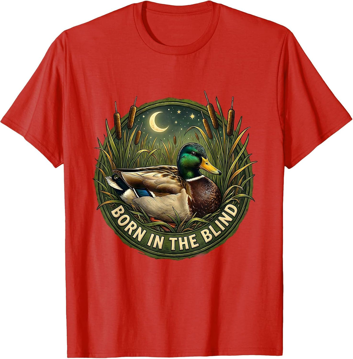 Men's Born in the Blind Duck Camo Hunting Design T-Shirt - Red