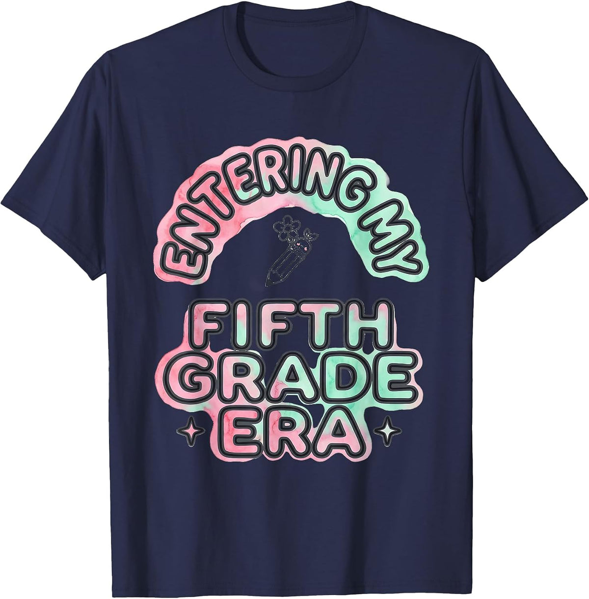 Entering My Fifth Grade Era Kawaii Doodle Back to School T-Shirt - Navy Blue