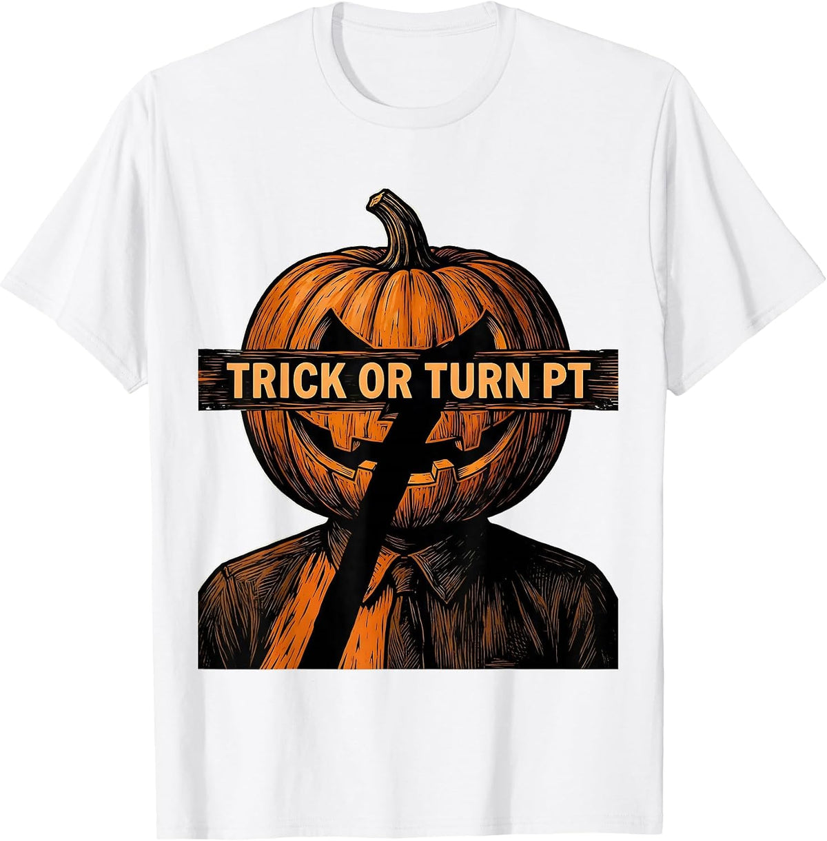 Men's Trick Or Turn PT Linocut Physical Therapy Halloween Humor T-Shirt - White