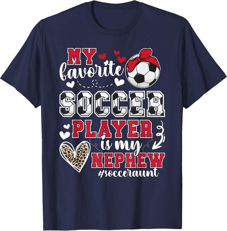 My Nephew Soccer Aunt of A Soccer Player Auntie T-Shirt - Navy Blue