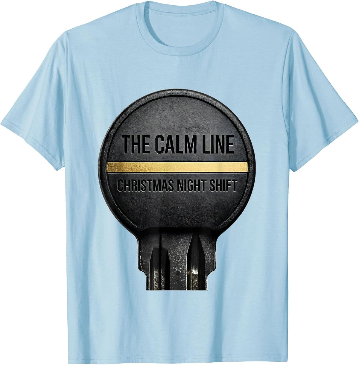 Men's The Calm Line Christmas Night Shift Funny 911 Dispatcher T-Shirt - Baby Blue