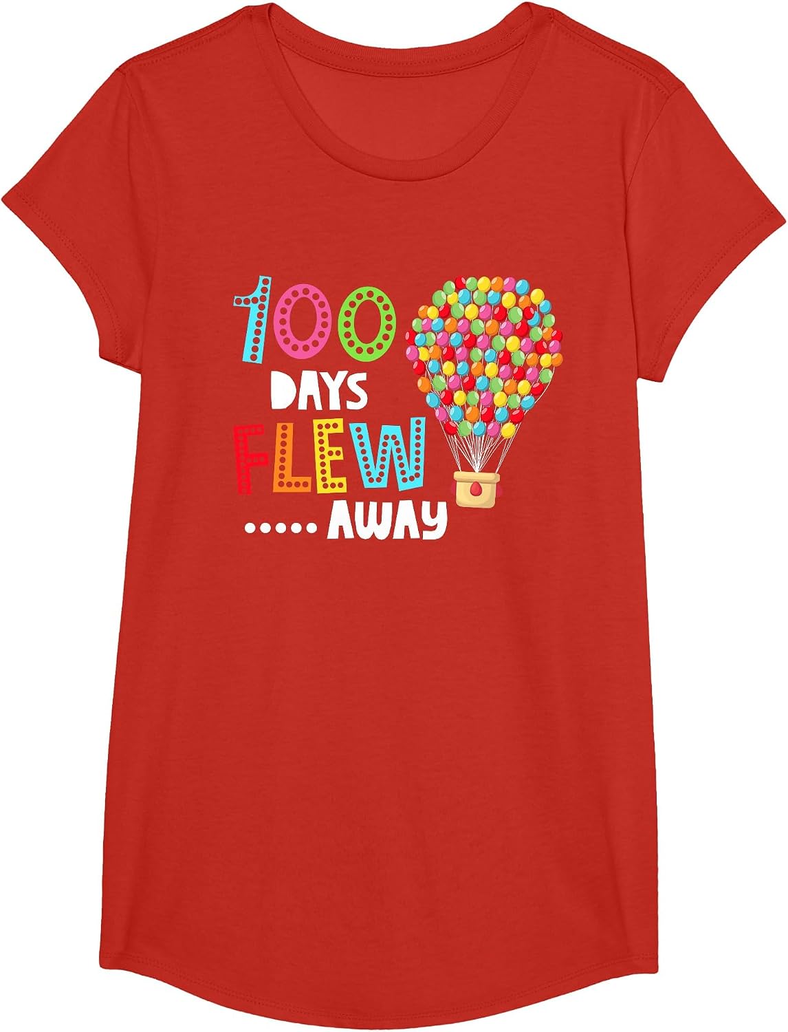 100th Days of School Balloons 100 Days Flew Away Students T-Shirt - Girls Red
