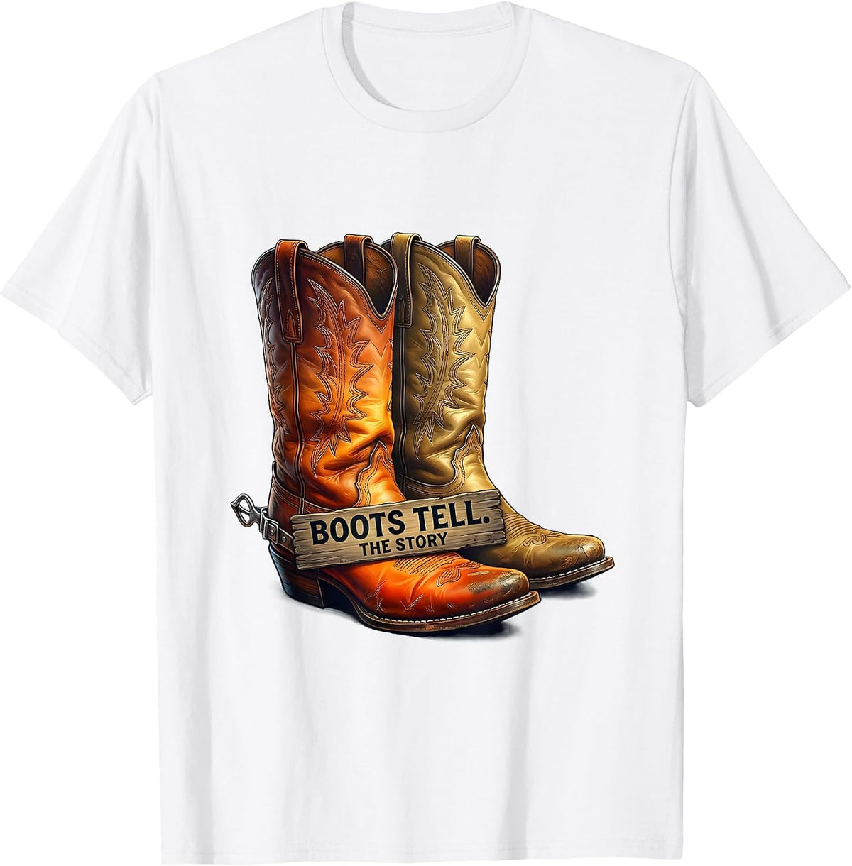 Boots Tell the Story Cowboy Western Design T-Shirt - White