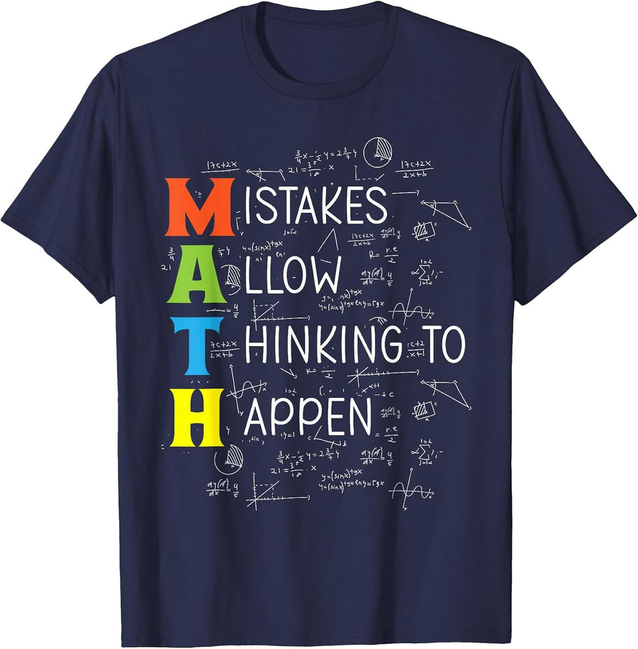 Math Mistakes Allow Thinking to Happen T-Shirt - Navy Blue