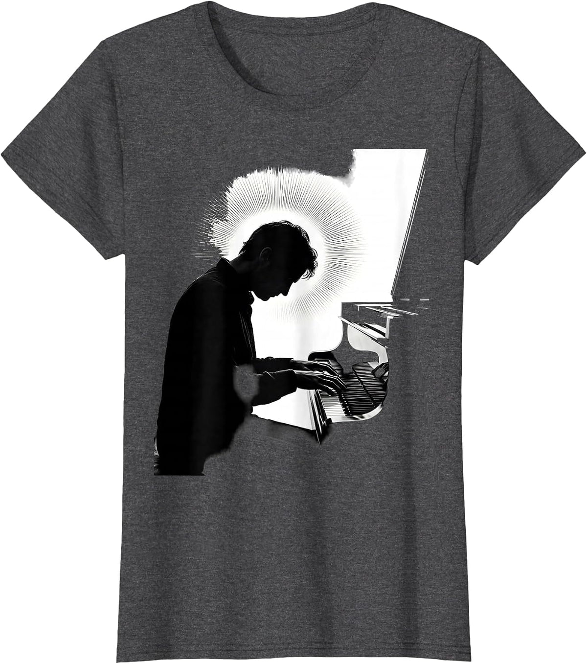 Women's Silhouette Pianist Gift Keyboard Player Humor T-Shirt - Dark Heather Grey